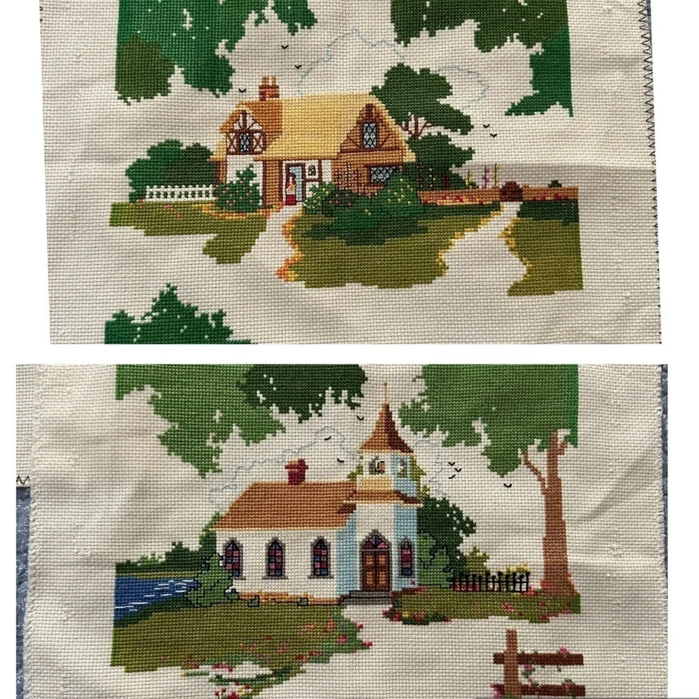 Cross Stitch Charming Cottage Country Church Cottagecore Gift Handmade 8 x 10